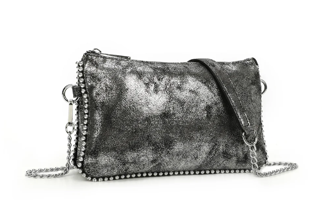 Sac bandoulière Aurora Gallantry en suédine noire avec chaîne argentée