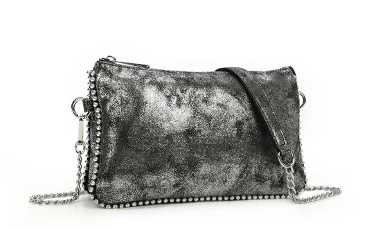 Sac bandoulière Aurora Gallantry en suédine noire avec chaîne argentée