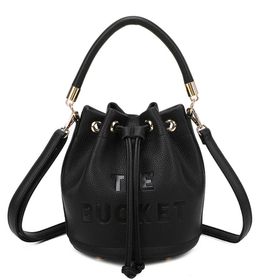 Sac seau  Gallantry – Simili cuir noir grainé, anse élégante & bandoulière réglable